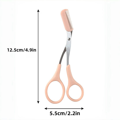 Pink Eyebrow Trimming Scissors with Built-in Comb
