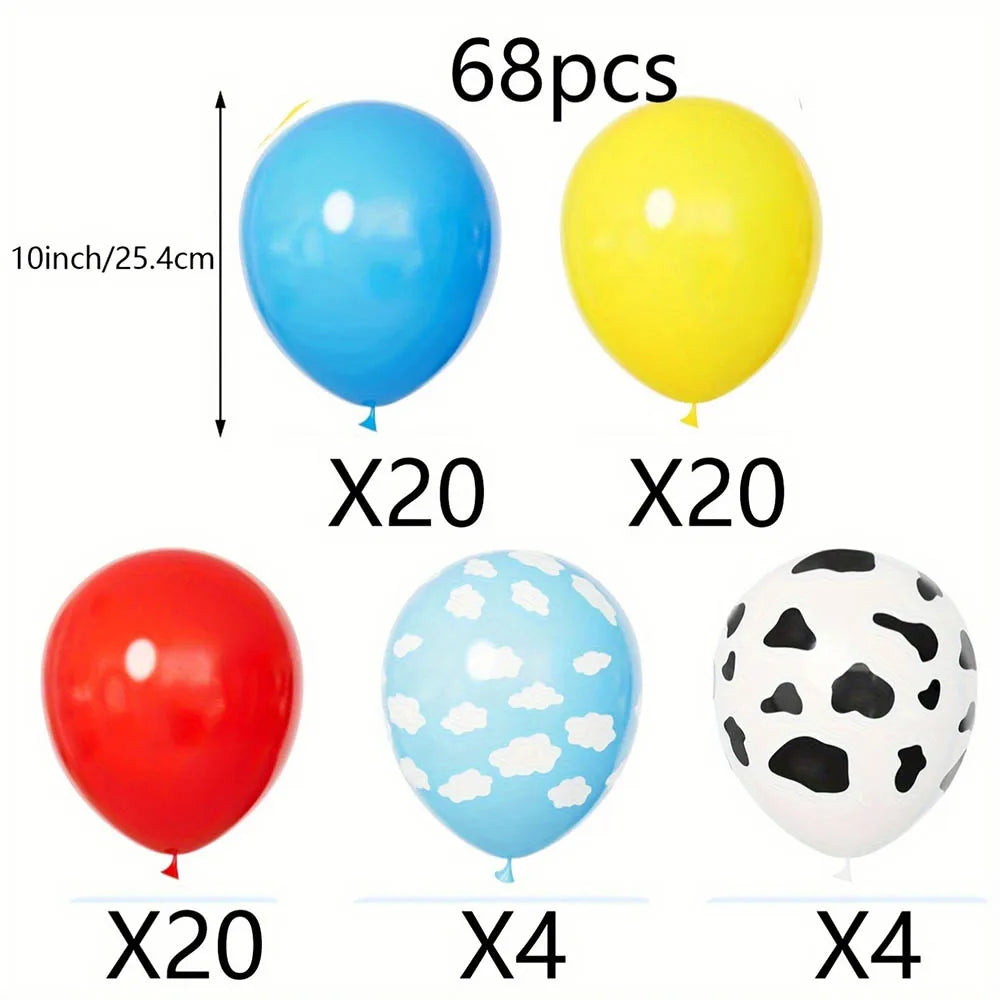 1set Story Balloon Yellow Blue Red Balloon Kit Boys' Birthday Shower Decoration Theme Cloud Cow Printing Balloon Party Supplies