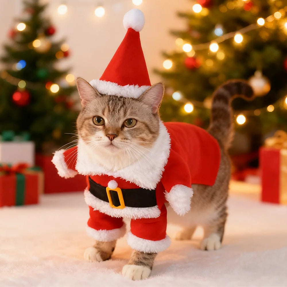 Christmas Pet Costume For Small Medium Dogs Cats Cute Santa Claus Cat Clothes Funny Party Dress Up Cat Jumpsuit Sphynx Apparel