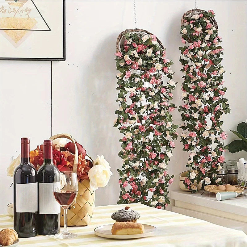 250CM Artificial Rose Flowers for Wedding Home Room Decoration Autumn Garden Outdoor Arch Christmas Rattan DIY Fake Plants Vine