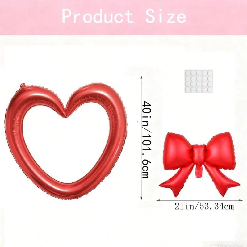 40Inch Heart Foil Balloon with Bow Pink Red Cream Black Birthday Wedding Valentine Mother's Day Decor