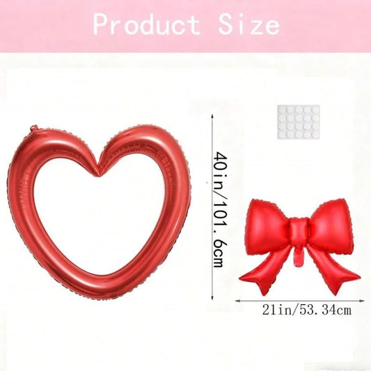 40Inch Heart Foil Balloon with Bow Pink Red Cream Black Birthday Wedding Valentine Mother's Day Decor