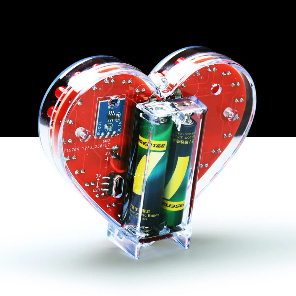 LED Heart-Shaped Flow Light DIY Electronic Kit with 7 Colors LED Lights Battery Powered DIY Soldering Practice Kit