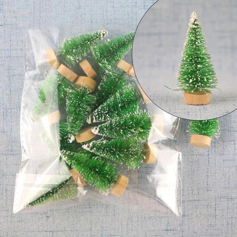 12Pcs Mini Christmas Tree DIY Ornament Artificial Pine Sisal Snow Landscape Xmas Trees Decoration Tabletop Navidad Decor Gifts