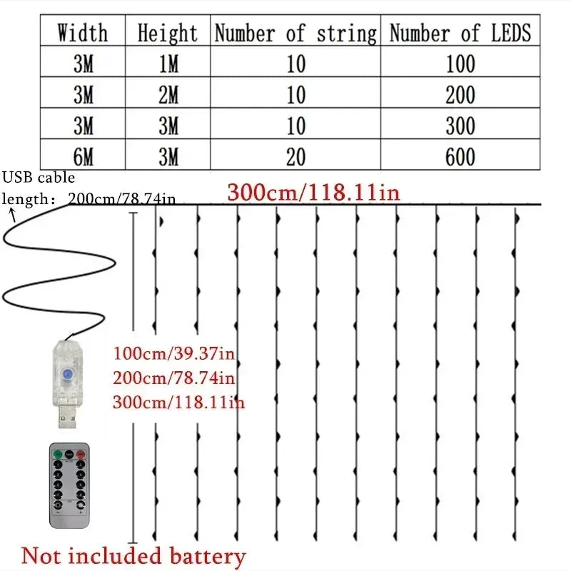 LED Silver Wire Curtain Light — USB Christmas String Light