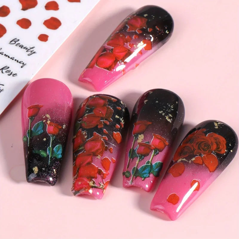 One Set2Valentine's Day nail decoration stickers，Featuring bright red roses and romantic love words，Incorporates elements of but