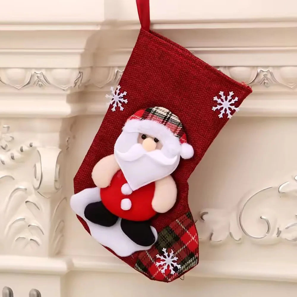 4 Christmas Stockings Socks Santa Snowman Hanging Xmas Tree Ornaments Christmas Decor for Home New Year Navidad Candy Gift Bags
