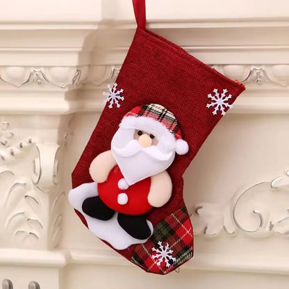 4 Christmas Stockings — Santa & Snowman Hanging Ornaments