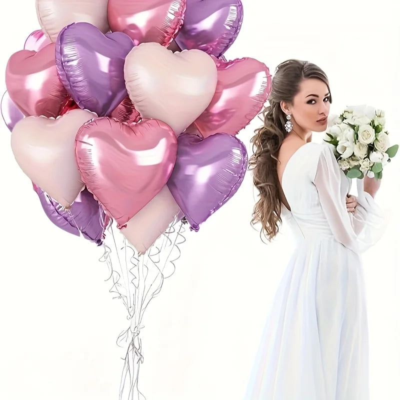 12pcs Pastel Pink Purple Heart Balloons 18 Inch Heart-Shaped Aluminum Foil Balloons Birthday Party Valentine’s Day Decoration