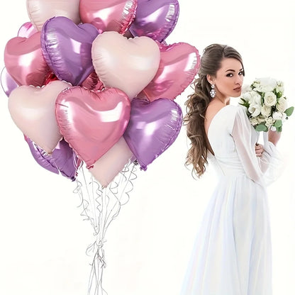 12pcs Pastel Pink Purple Heart Balloons 18 Inch Heart-Shaped Aluminum Foil Balloons Birthday Party Valentine’s Day Decoration