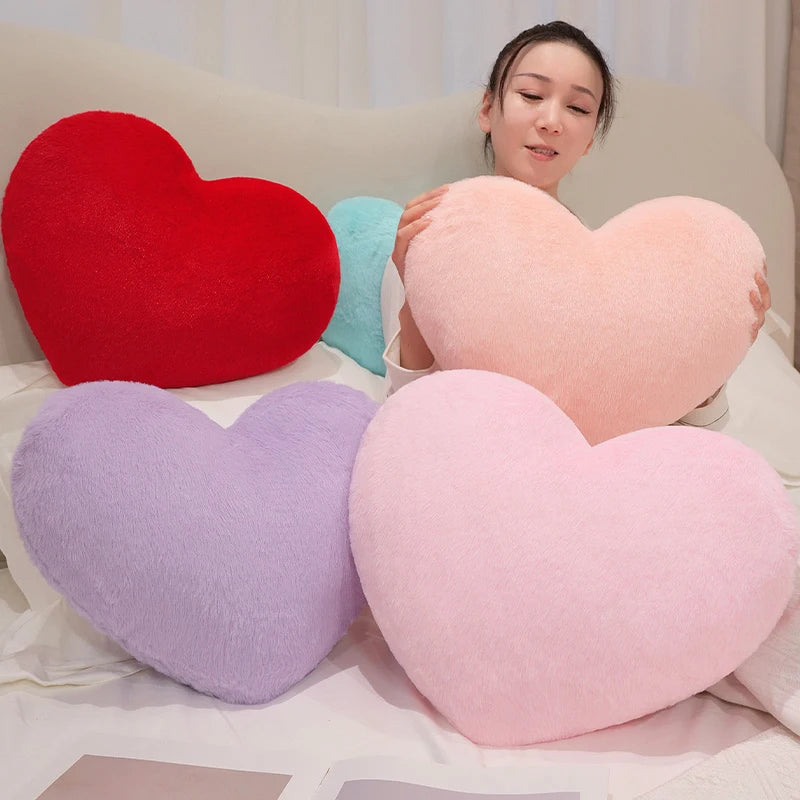 Nordic Style Furry Solid Color Heart-shaped Cushion Key Chain Pink Red Sofa Bed Back Cushion Soft Throw Pillow Bedside Cushion