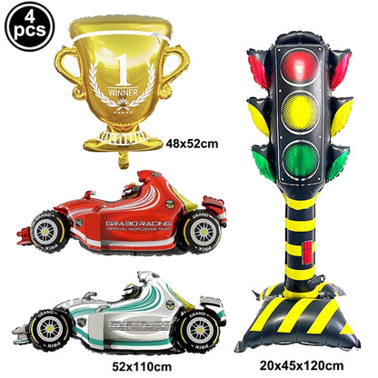 Racing Car Balloon Traffic Cone Balloon Tire Wheel Balloons Black White Checkered Race car Theme Kids Birthday party Decorations