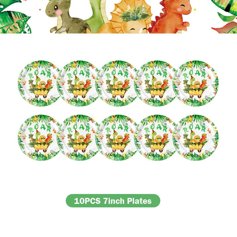 Dinosaur Birthday Decoration Party Supplies Set Cup Plate Tablecloth Dinosaur Balloons Happy Banner Cake Topper for Kids Favors