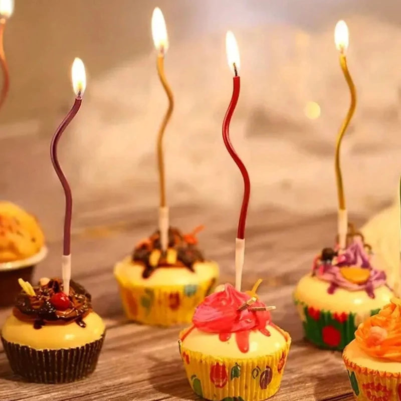 6Pcs/set Curved Cake Candles Birthday Baby Shower Gender Reveal Cupcake Decorating Candle Toppers Wedding Party Decorative