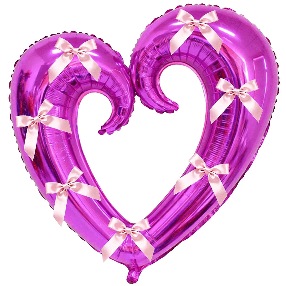 40inch Giant Heart-Shaped Foil Balloon with Pink Bows Multi-Colored for Valentine's Day Wedding Birthday Party Decor Photo Props
