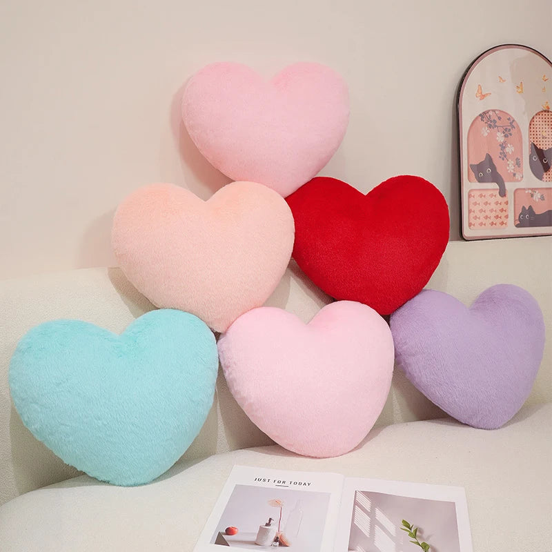 Nordic Style Furry Solid Color Heart-shaped Cushion Key Chain Pink Red Sofa Bed Back Cushion Soft Throw Pillow Bedside Cushion