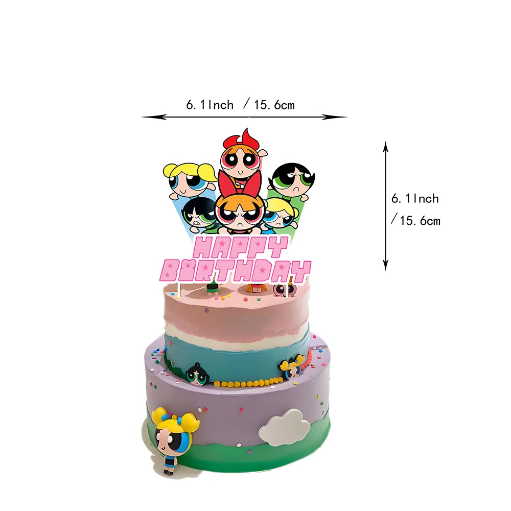 Cartoon Powerpuff Girls 1-9th Birthday Party Balloon Decoration Kit Number Foil Balloon Cake Topper Baby Shower Favors Globos