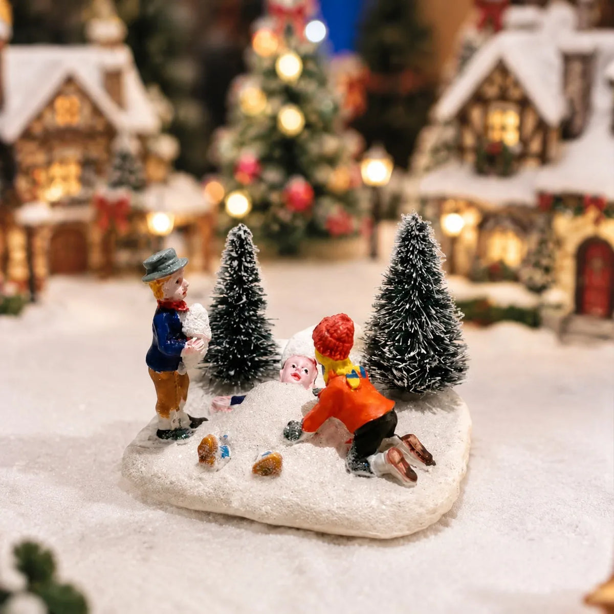 Kids Playing in the Snow — Christmas Village Figurine