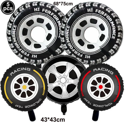 Racing Car Balloon Traffic Cone Balloon Tire Wheel Balloons Black White Checkered Race car Theme Kids Birthday party Decorations