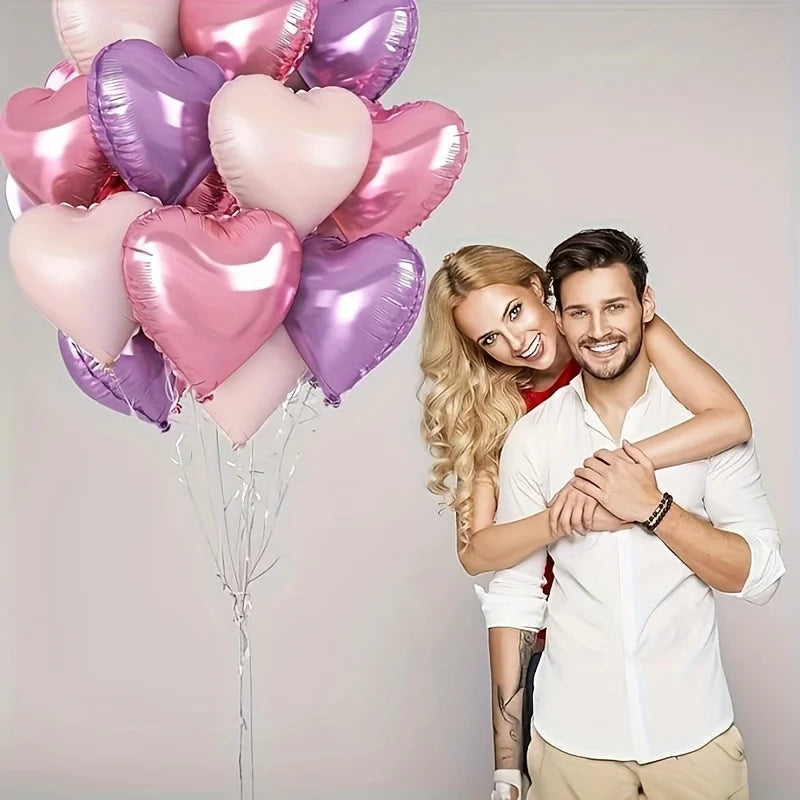 12pcs Pastel Pink Purple Heart Balloons 18 Inch Heart-Shaped Aluminum Foil Balloons Birthday Party Valentine’s Day Decoration