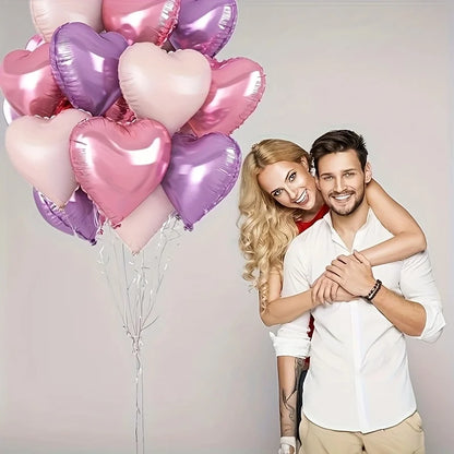 12pcs Pastel Pink Purple Heart Balloons 18 Inch Heart-Shaped Aluminum Foil Balloons Birthday Party Valentine’s Day Decoration
