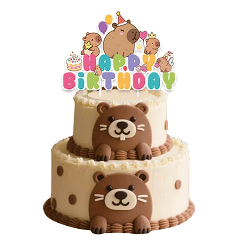 Capybara Cake Topper Cute Animal Cupcake Decorations For Happy Birthday Capybara Theme Shower Party Supplies Set