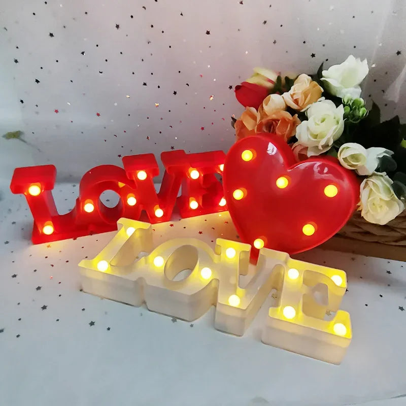 LED Love Heart  Lamp Wedding Party Romantic Red Pink Night Light Ornament Birthday Christmas Home Decoration Valentines Day Gift