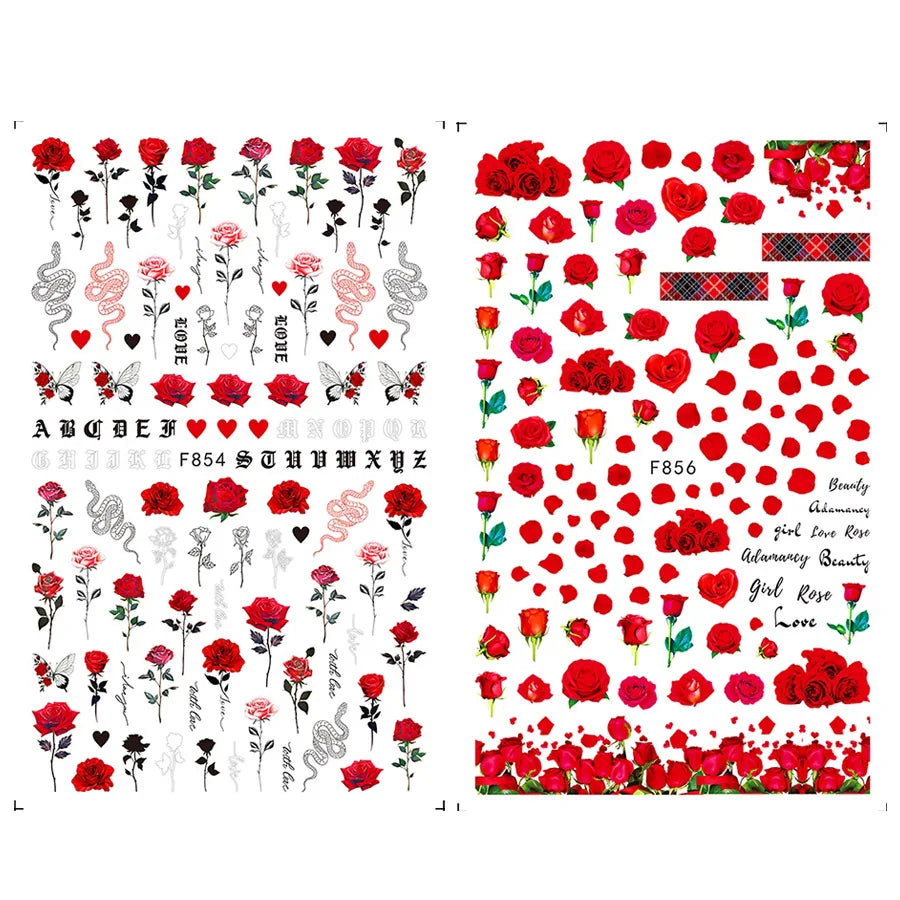 One Set2Valentine's Day nail decoration stickers，Featuring bright red roses and romantic love words，Incorporates elements of but