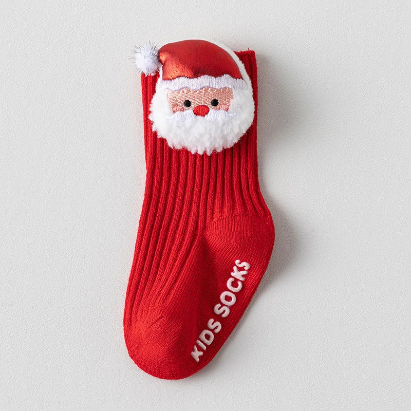 Christmas Baby Socks For Boys Girls Autumn Winter Toddler Anti-slip Floor Socks Children Red Festive Santa Claus Sock 0-3 Years