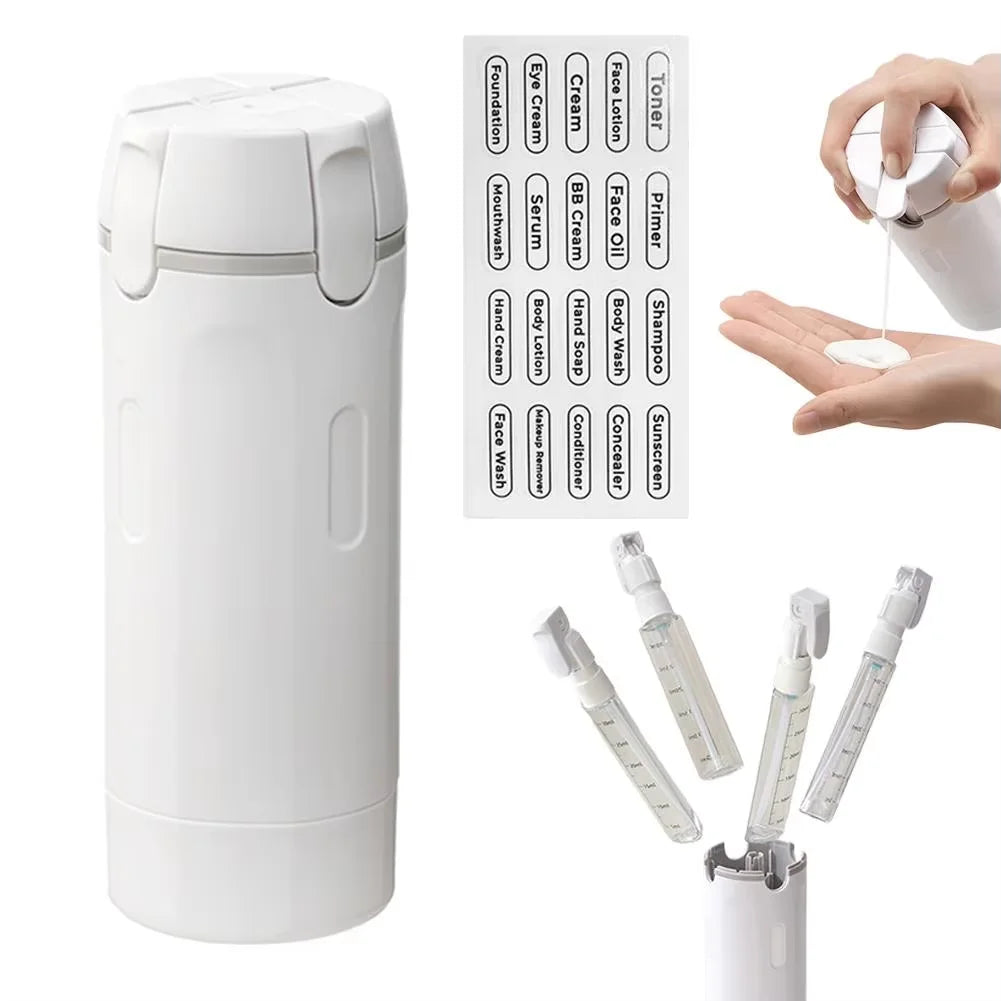4-in-1 Travel Refillable Bottles, Portable Toiletries and Cosmetics Containers for Shampoo, Body Wash, Travel Storage Bottles