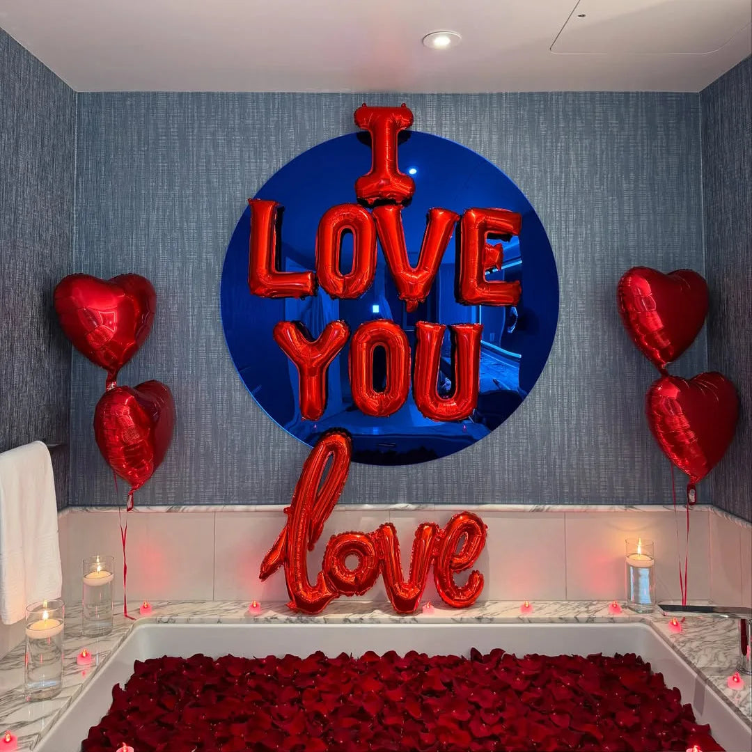 I LOVE YOU Balloon Set Red Simulated Petals Heart shaped Aluminum Film Balloon Valentine's Day Wedding Proposal Decoration