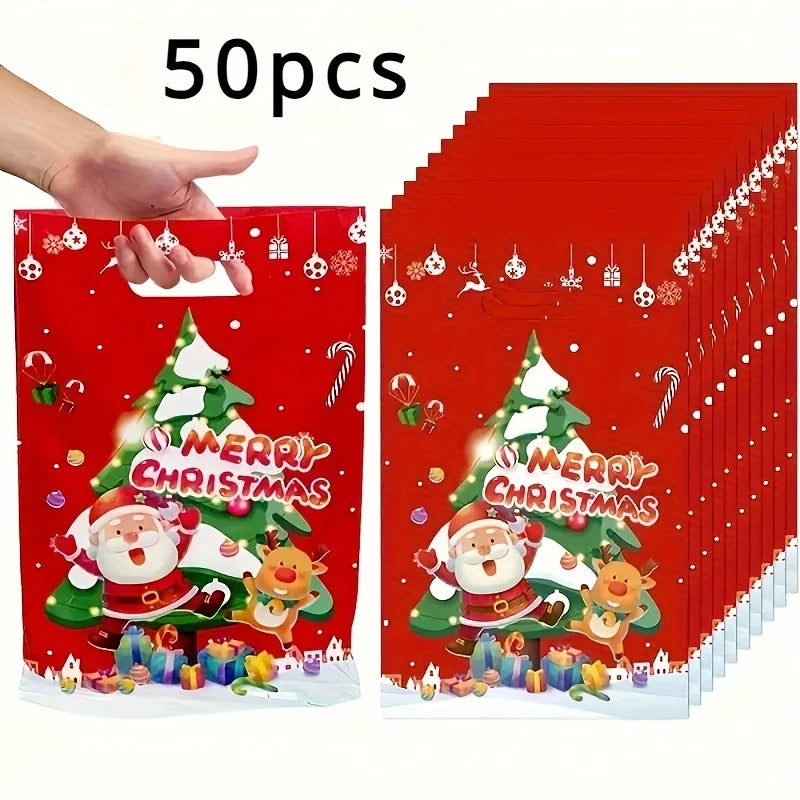 50-Pack Reusable Decorative Plastic Gift Bags For Christmas, Birthday, Business Events - Purpose Party Favor And Gift Wrapping