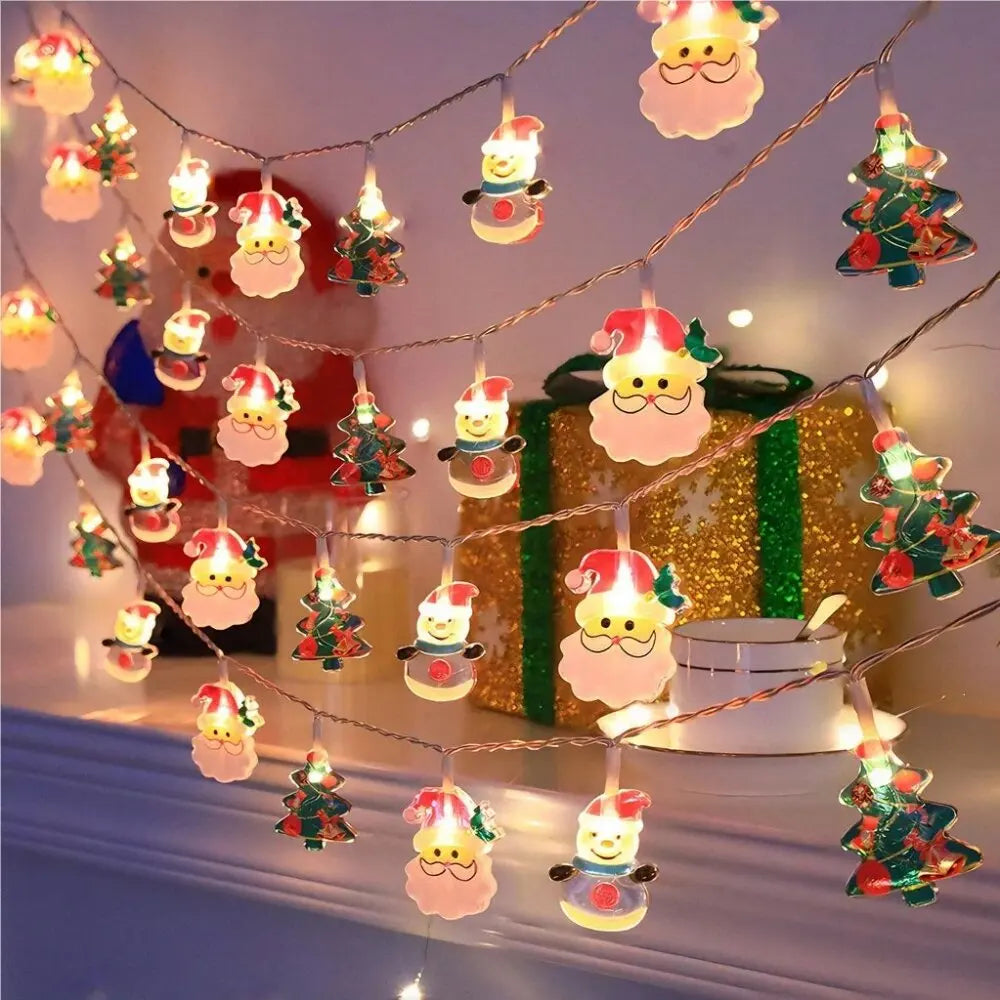 59.06inch 10 Lights, 3m 20 Lights Christmas Tree,Santa Claus&Snowman Xmas Decoration String Lights, Battery Powered (No Plug)