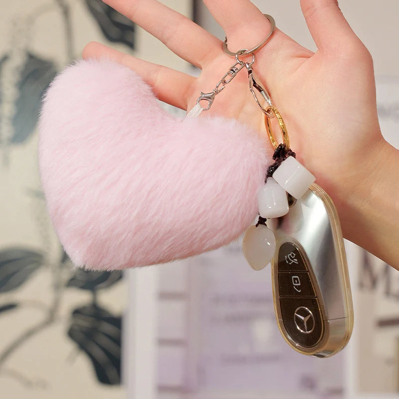 Nordic Style Furry Solid Color Heart-shaped Cushion Key Chain Pink Red Sofa Bed Back Cushion Soft Throw Pillow Bedside Cushion