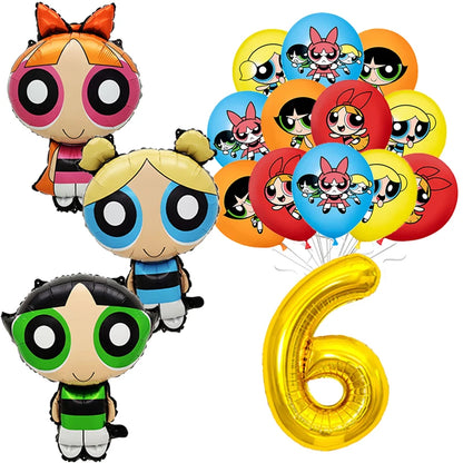 Cute Cartoon Girls Theme Birthday Balloon Set 1-9 Years Number Balloons Cake Topper Party Decor