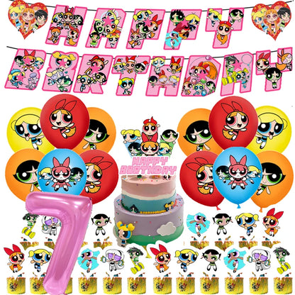 Cute Cartoon Girls Theme Birthday Balloon Set 1-9 Years Number Balloons Cake Topper Party Decor