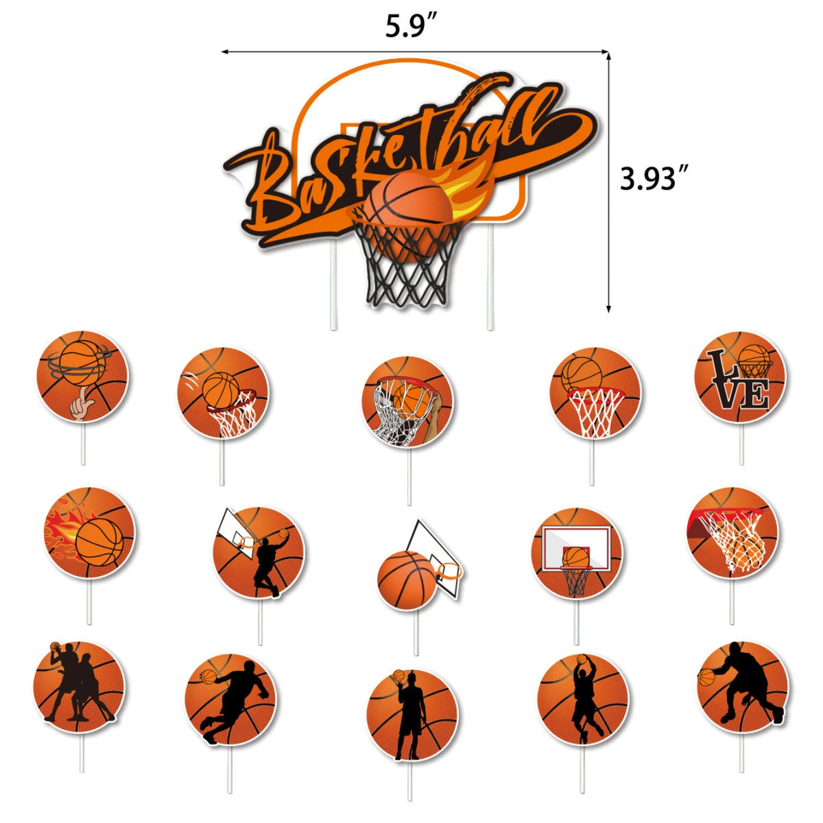 Basketball Theme Birthday Party Decorations Set Banner Balloons Cake Toppers Ribbons for Kids Boys Sports Party Supplies