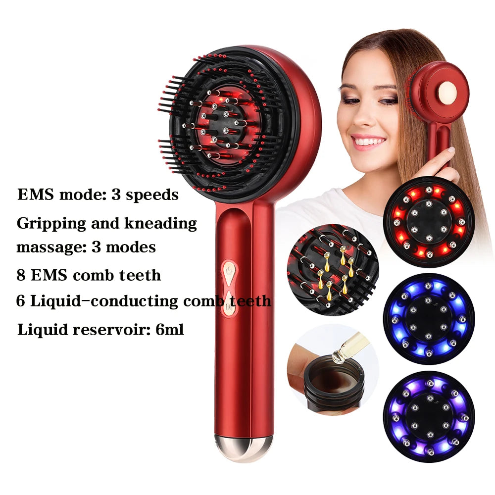 Scalp Massage Comb with Red Light, Electric Hair Scalp Massager with 3 Modes, Rechargeable 6ml Serum Applicator Tool