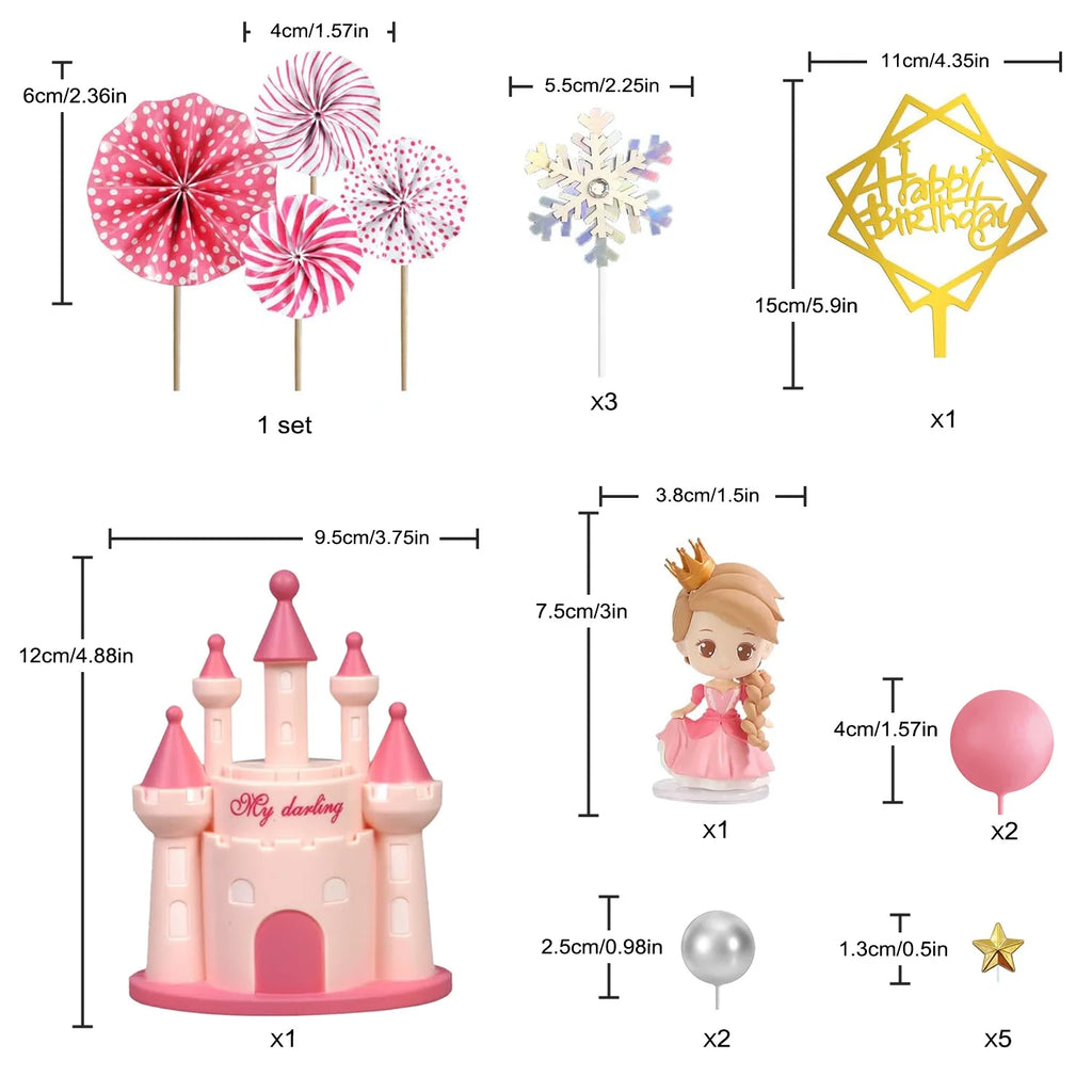 Princess Cake Topper Castle Cake Decoration for Girl Kid Happy Birthday theme Party Decorations Princess Baby Shower Supplies