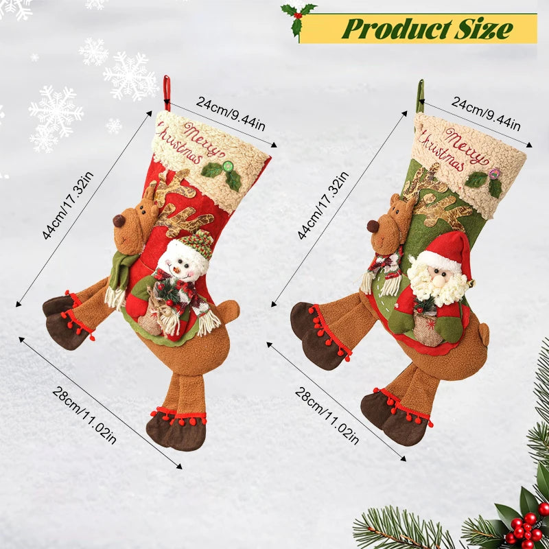 Christmas Stockings Cute Gifts Bag Plush With Elk Snowman Santa Claus Sock For Festival Home Xmas Tree Fireplace Decor Party