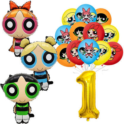 Cute Cartoon Girls Theme Birthday Balloon Set 1-9 Years Number Balloons Cake Topper Party Decor