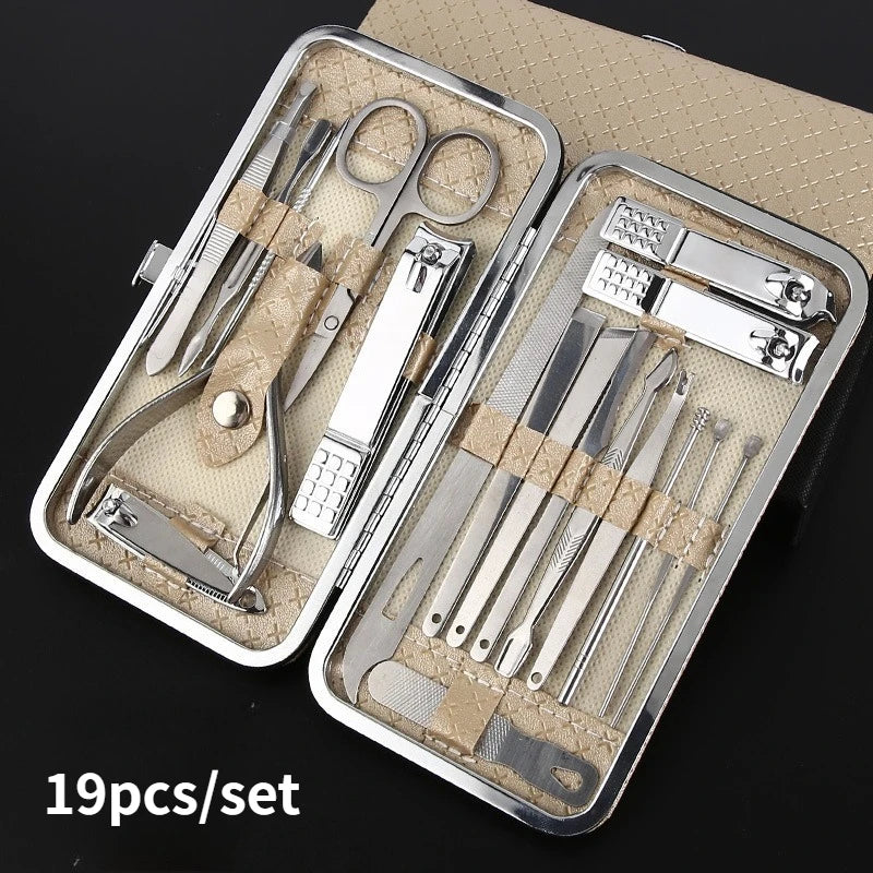 Manicure 19 in 1/set Nail Clippers Pedicure Kit, Manicure Tool Kit, Stainless Steel Facial Grooming Set Kit Gift Women Men Girls
