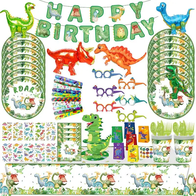 Dinosaur Theme Birthday Decoration Tableware Cup Plate Napkin Backdrop Balloons Banner Paper Bag Kids Gifts Party Decor Supplies