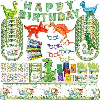 Dinosaur Theme Birthday Decoration Tableware Cup Plate Napkin Backdrop Balloons Banner Paper Bag Kids Gifts Party Decor Supplies