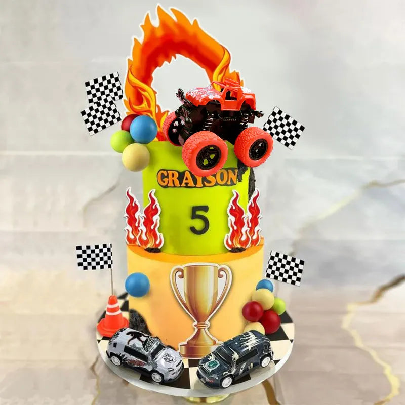 Race Car Cake Toppers Truck Cake Decorations Red Blue Yellow Green Balls for Truck Themed Racing Car Party Decorations Supplies