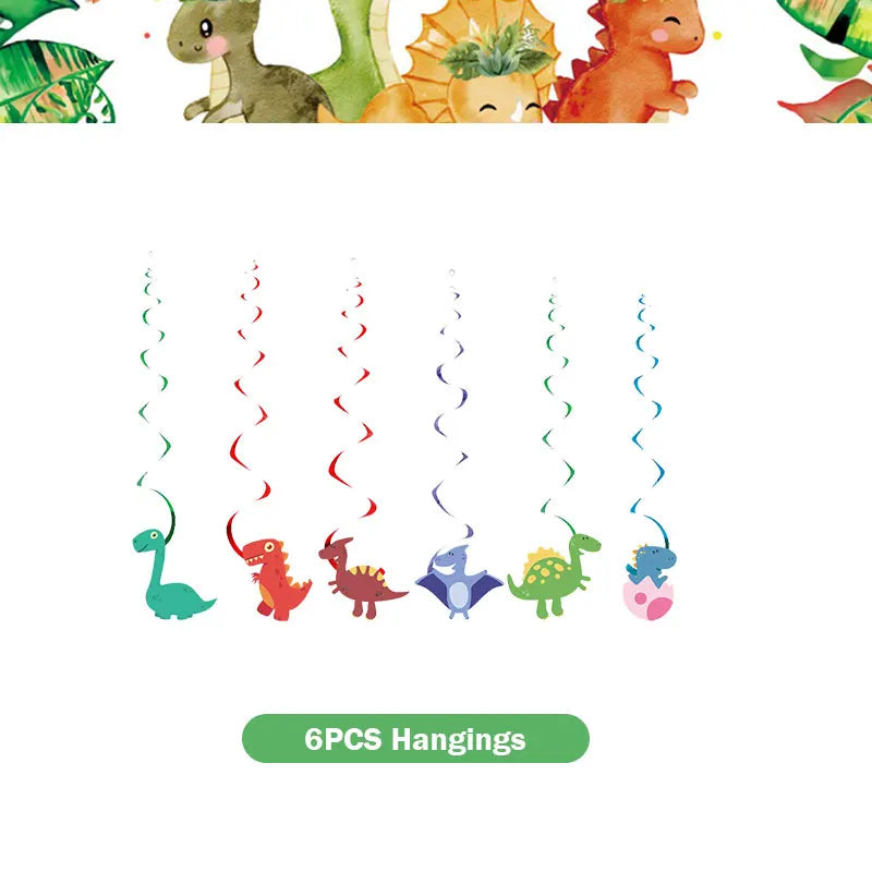 Dinosaur Birthday Decoration Party Supplies Set Cup Plate Tablecloth Dinosaur Balloons Happy Banner Cake Topper for Kids Favors