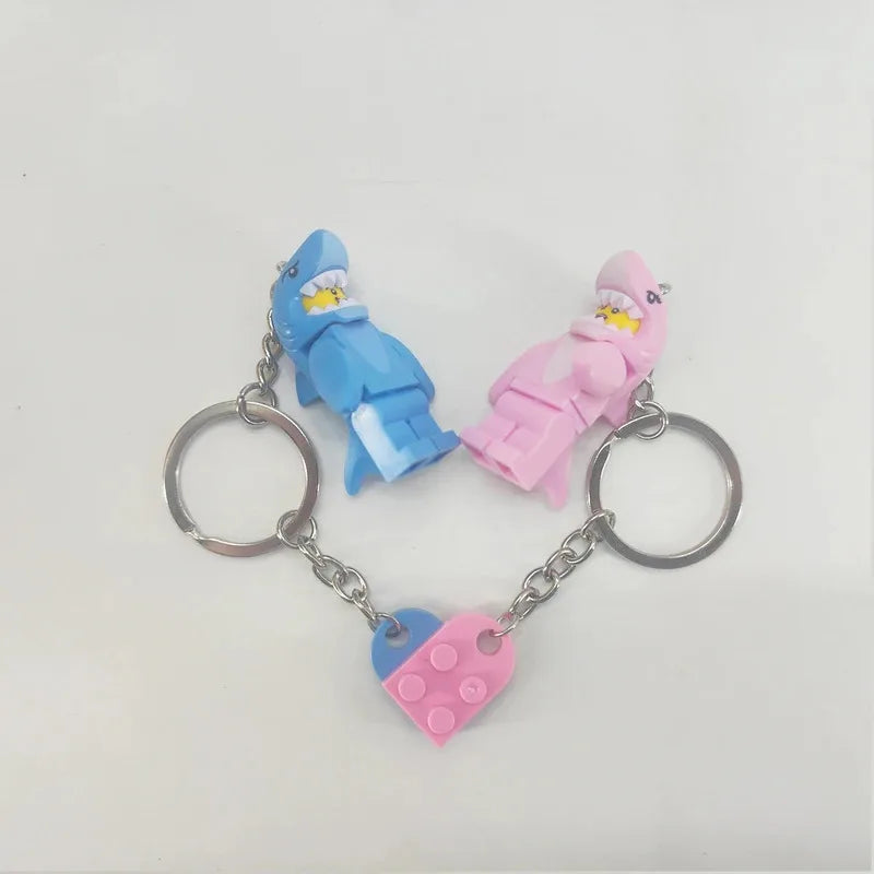 Couple Keychains Set - Matching Pink & Blue Anime Keyring Charms for Lovers, Cute Bag/Car Decor Gift for Him Her