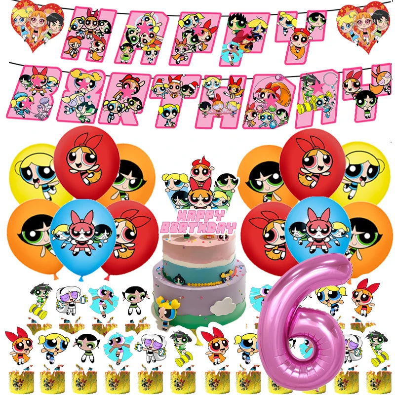 Cute Cartoon Girls Theme Birthday Balloon Set 1-9 Years Number Balloons Cake Topper Party Decor