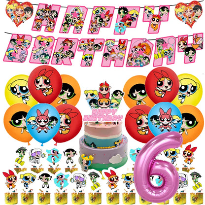 Cute Cartoon Girls Theme Birthday Balloon Set 1-9 Years Number Balloons Cake Topper Party Decor