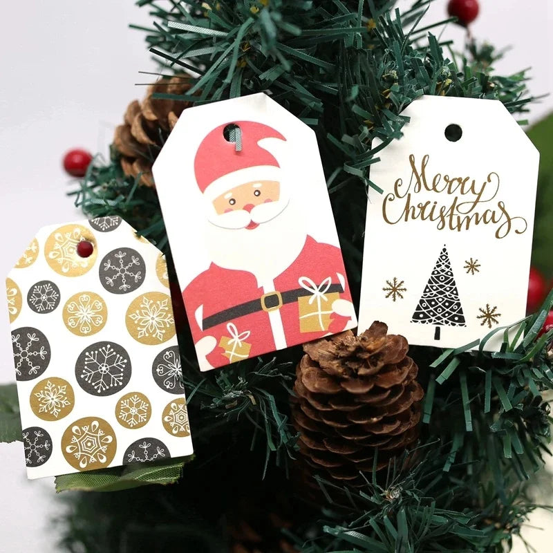 100Pcs Merry Christmas DIY Kraft Tags Labels Gift Wrapping Paper Hang Tags Santa Claus Paper Cards Xmas Party Supplies